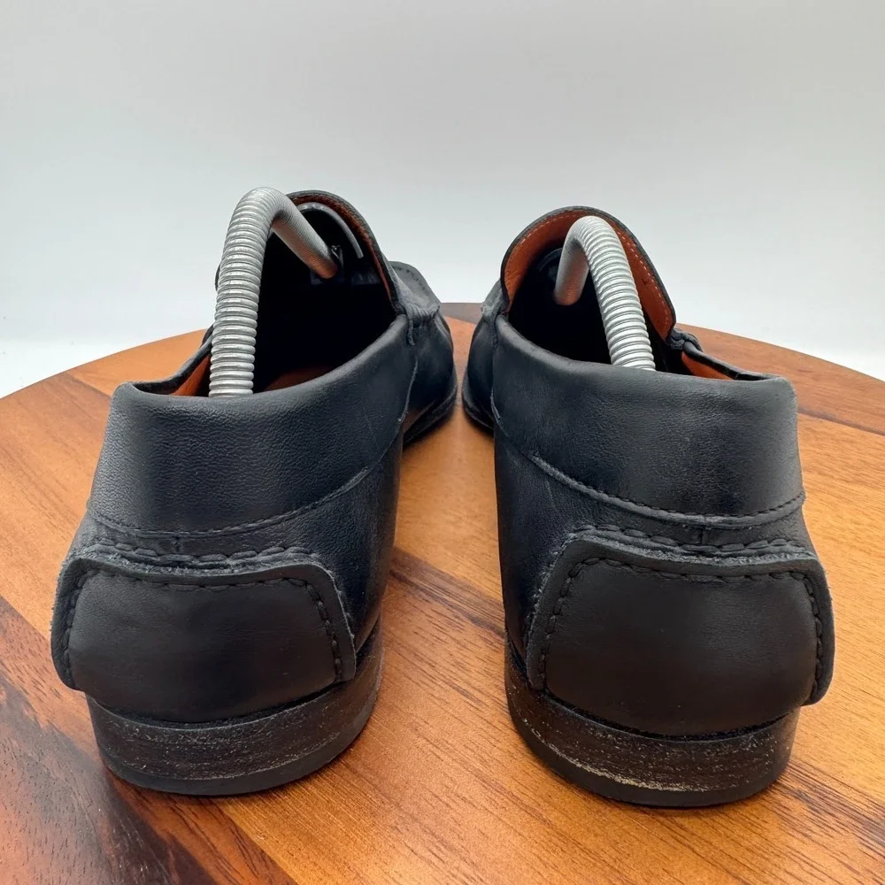 Santoni Turner Black Leather Penny Loafers Mens 12 Made In Italy Casual Dress
